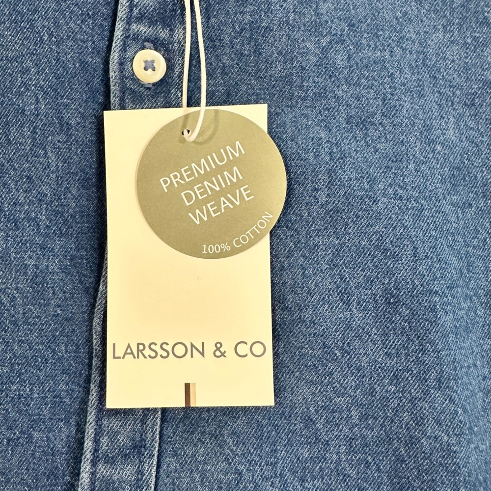 Larsson & Co Freddie Denim Shirt Mens Small Blue Long Sleeve Button Down Cotton - Picture 7 of 10